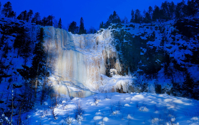 Обои картинки фото природа, водопады, лед, снег, водопад, зима