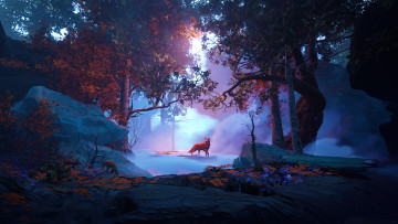 Картинка 3д+графика животные+ animals лисы лес осень