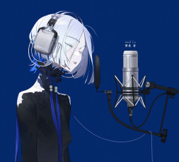 Картинка аниме музыка девушка наушники микрофон