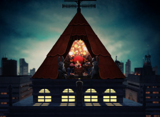 Картинка by rias coast аниме *unknown другое люстры кролики крыша дом огни ночь девушка шахматы