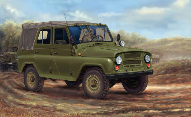 Обои картинки фото автомобили, рисованные, уаз-469, советский, армейский, автомобиль, внедорожник