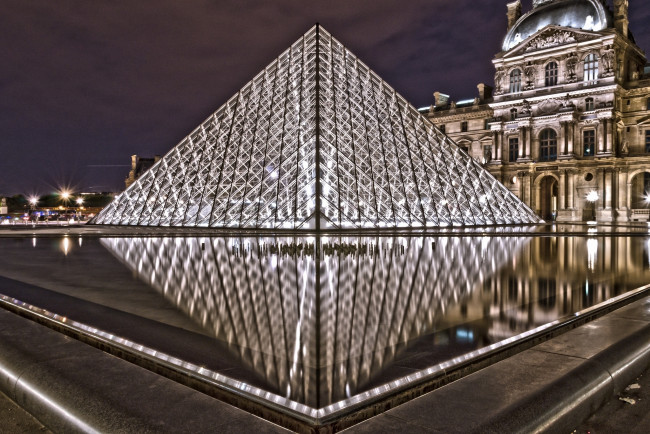 Обои картинки фото города, париж , франция, louvre, музей, paris, france, париж, лувр, архитектура, пирамида, ночь