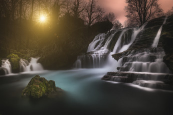 Картинка природа восходы закаты водопад пейзаж камни