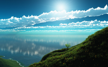 обоя 3д графика, природа , nature, облака, озеро