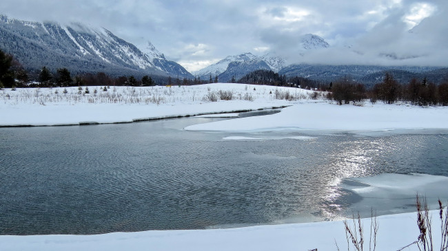 Обои картинки фото природа, реки, озера, горы, река, снег