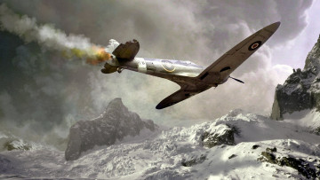 Картинка авиация 3д рисованые v-graphic самолет дым падение горы снег
