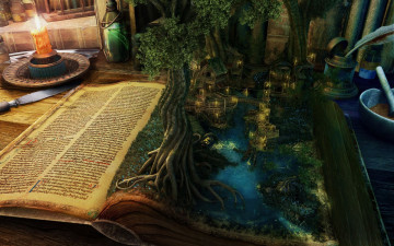 Картинка 3д графика fantasy фантазия книга свеча