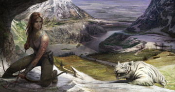 Картинка видео игры tomb raider 2013 арт лук тигр горы природа lara croft