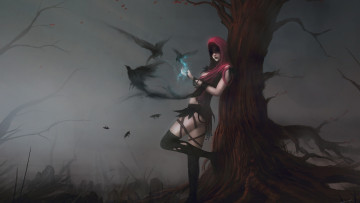 Картинка фэнтези маги дерево птоцы девушка