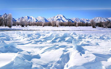 Картинка природа зима деревья горы снег