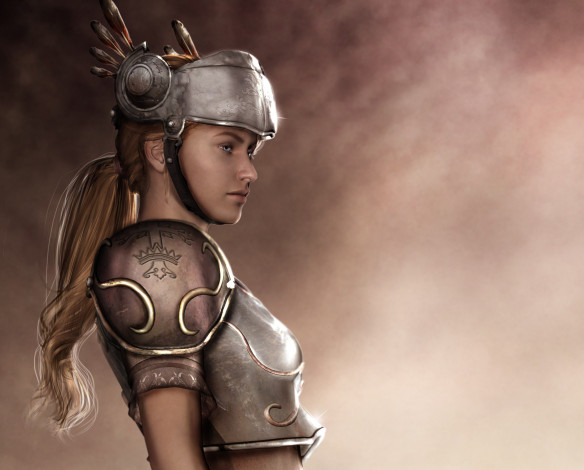 Обои картинки фото фэнтези, девушки, девушка, профиль, шлем, броня