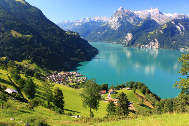 Обои картинки фото швейцария, швиц, моршах, природа, реки, озера, озеро, горы
