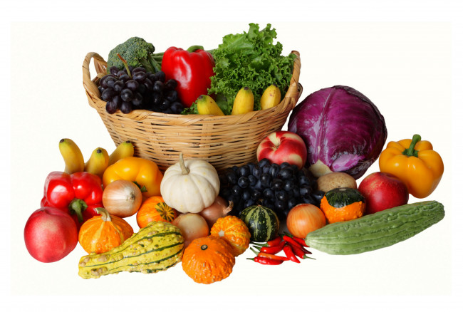 Обои картинки фото еда, фрукты, овощи, вместе, капуста, перец, помидоры, томаты