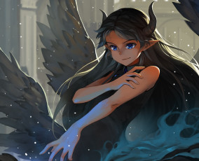 Картинка pixiv+fantasia аниме магия pixiv fantasia девушка арт крылья рога