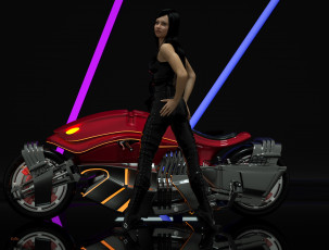 обоя мотоциклы, 3d, девушка, взгляд, фон, мотоцикл