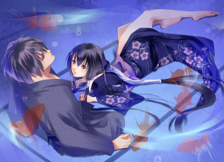 Картинка аниме *unknown+ другое рыбки вода парень кимоно девушка