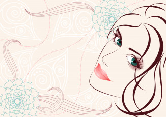 Картинка векторная+графика волосы лицо девушка взгляд цветы вектор