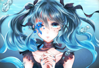 Картинка vocaloid аниме арт вокалоид sona слезы ленты пузыри hatsune miku девушка цветок