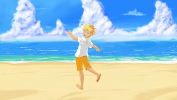Картинка аниме naruto улыбка берег узумаки наруто блондин арт ярко лето море мальчик солнечно вода облака небо песок