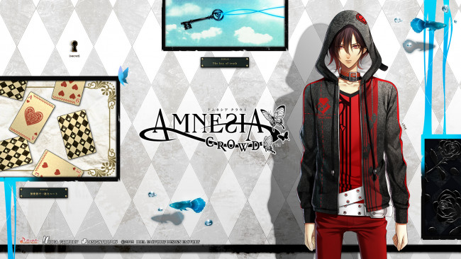 Обои картинки фото аниме, amnesia, надпись, стена, ключ, рыбки, парень, shin, арт