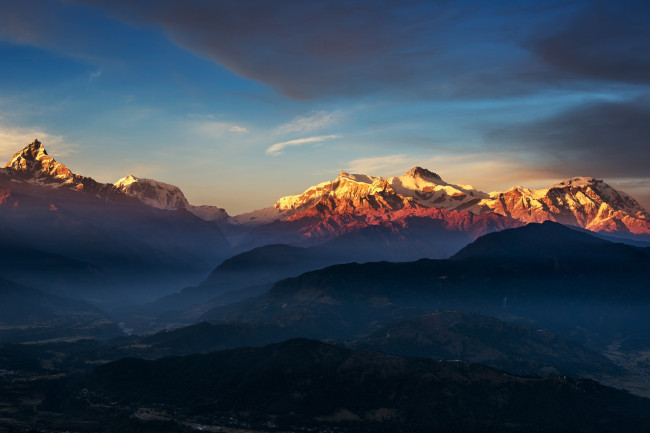 Обои картинки фото природа, горы, рассвет, панорама, тибет, долина