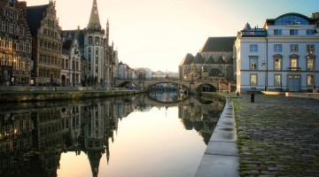 Картинка города -+улицы +площади +набережные вечер небо мост набережная река канал дома бельгия
