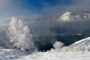 Картинка байкал природа реки озера озеро холод зима пурга метель иней снег