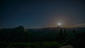 Картинка природа пейзажи ночь луна пейзаж небо горы звёзды лес