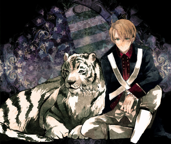 Обои картинки фото аниме, hetalia,  axis powers, парень, тигр