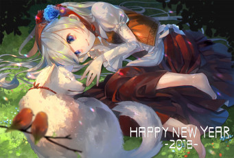 Картинка аниме зима +новый+год +рождество девочка собака