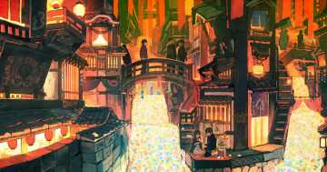 Картинка аниме город +улицы +интерьер +здания