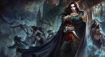 Картинка фэнтези вампиры кинжал замок фон девушки мужчина