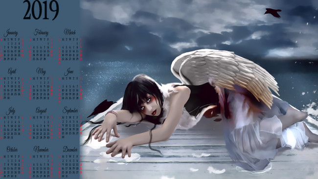Обои картинки фото календари, фэнтези, птица, перо, ангел, крылья, девушка
