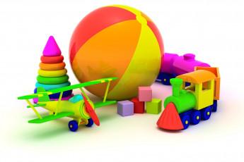 Картинка разное игрушки мяч кубики пирамидка самолет паровоз