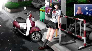Картинка аниме weapon blood technology мопед девушка