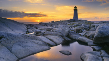 Картинка природа маяки камни закат