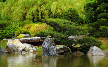 Картинка природа парк камень мост японский сад япония