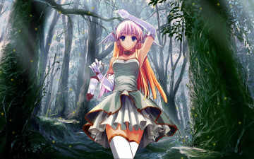 Картинка аниме suzuhira hiro artbook фонарь крылья платье лес девушка