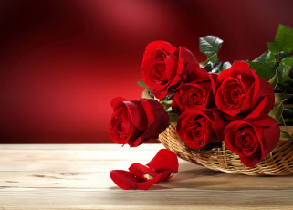 Картинка цветы розы корзина красные