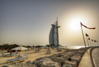 обоя burj al arab hotel, города, дубай , оаэ, пляж, отель, солнце