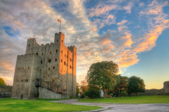 Картинка rochester+castle города замки+англии поле дорога замок