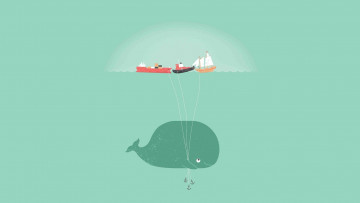 Картинка минимализм рисованное море корабли кит