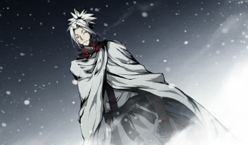 Картинка аниме kajiri+kamui+kagura плащ снег kyougetsu keishirou мужчина g yuusuke доспех пояс накидка кимоно