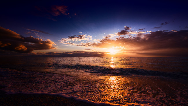 Обои картинки фото природа, восходы, закаты, солнце, океан, горизонт
