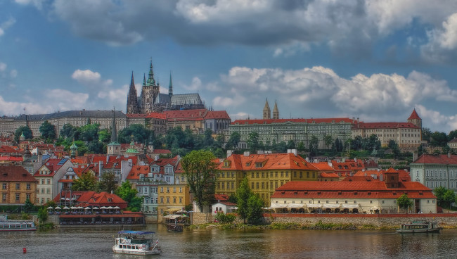 Обои картинки фото prague, города, прага , Чехия, панорама, дворец, река