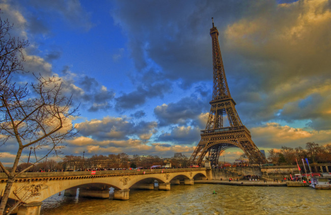 Обои картинки фото eiffel tower & pont d`iena, города, париж , франция, башня, мост, река