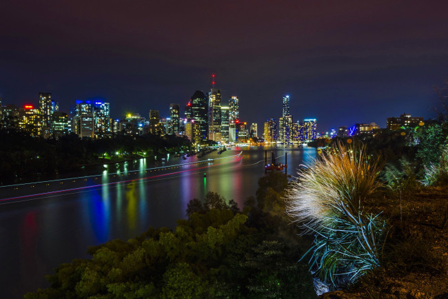 Обои картинки фото города, мельбурн , австралия, мельбурн, дома, река, ночь, огни