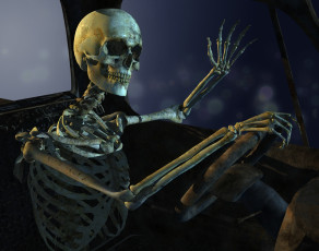 Картинка 3д+графика ужас+ horror сидя череп кости поза