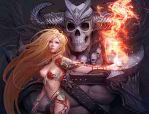 Картинка фэнтези красавицы+и+чудовища saringongja монстр девушка огонь