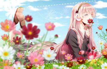 Картинка аниме vocaloid девушка взгляд фон цветы